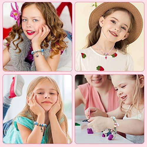 AIPRIDY Charm Bracelet Making Kit,Unicorn Mermaid Crafts Gifts Set Can Inspires Imagination and Creativity,Jewelry Making Kit Perfect Gifts for Girls 5-12 Years Old (72 Pieces Rose) - Image 3