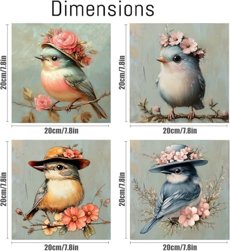 Clendo 4 Pack Bird Paint by Numbers Kit for Adults Beginners Framed - DIY Vintage Adults Paint by Numbers Kits on Canvas with Frame, Small Easy Acrylic Oil Painting for Home Wall Decor (8 x 8 Inch) - Image 3