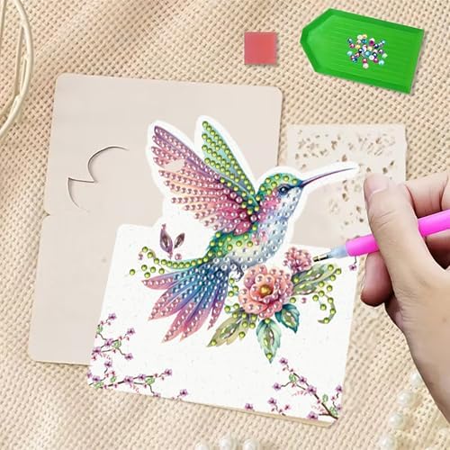 jinglinhh 12pcs Flower Hummingbird Diamond Art Painting Greeting Cards with Envelopes, DIY Card Making Kits for Adults, Diamond Art Christmas Cards for Birthday Holiday Postcards Craft Gifts - Image 4
