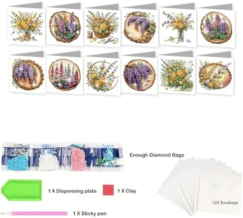 jinglinhh 12pcs Diamond Art Painting Bouquet of Flowers Greeting Cards with Envelopes, DIY Card Making Kits for Adults, Diamond Art Christmas Cards for Birthday Holiday Gifts - Image 3