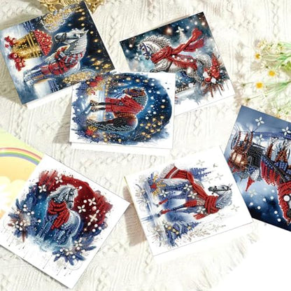 Diamond Art Christmas Cards Kit, 6PCS DIY Diamond Painting Christmas Cards with Envelopes, 5D Diamond Dot Greeting Cards for Adults, Xmas Card for Holiday Crafting Gifts (Christmas Horse) - Image 7