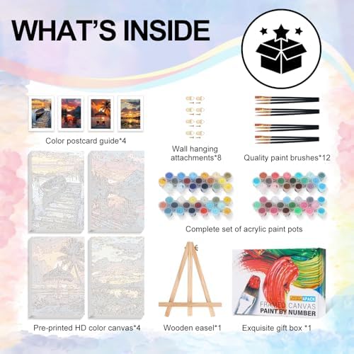 4 Pack Framed Paint by Numbers Kit for Adults with Wooden Easel, Sunset - Image 4