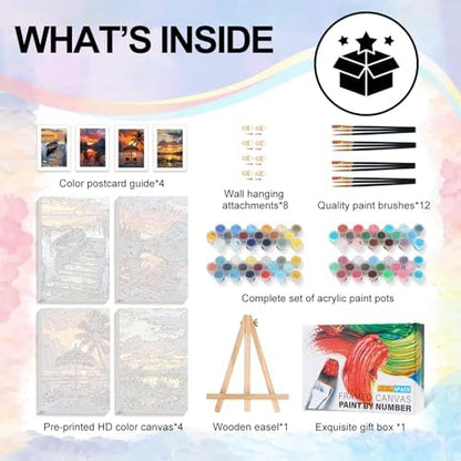 4 Pack Framed Paint by Numbers Kit for Adults with Wooden Easel, Sunset - Image 4