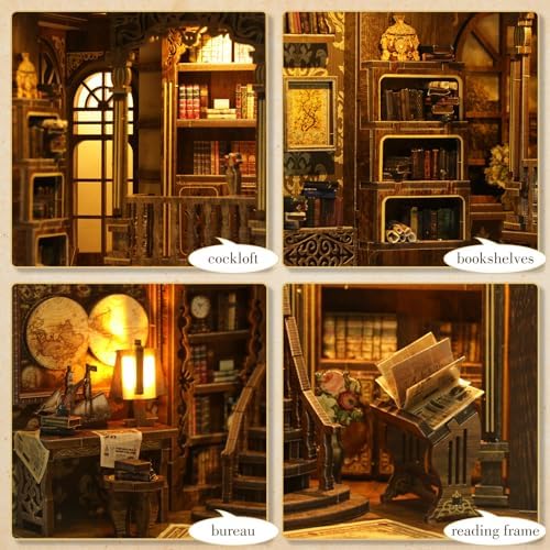Book Nook Kit - (Classic Edition) - DIY Miniature Wooden Puzzle | Vintage Book Collection Room with LED Lights | 3D Dollhouse Bookend for Bookshelf Decoration | Creative Gifts - Image 6