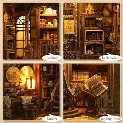 Book Nook Kit - (Classic Edition) - DIY Miniature Wooden Puzzle | Vintage Book Collection Room with LED Lights | 3D Dollhouse Bookend for Bookshelf Decoration | Creative Gifts - Image 6