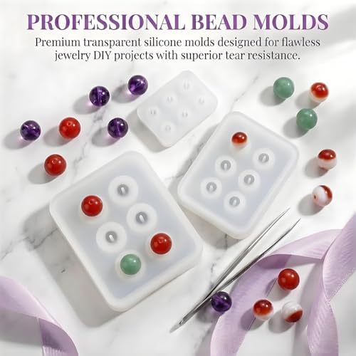 8PCS Resin Jewelry Molds,Silicone Molds for Resin, Sphere Ball Silicone Bead Molds with Holes, Resin Molds for DIY Jewelry, Pendant, Earring, Necklace (Diameter 16mm,12mm,10mm) - Image 4