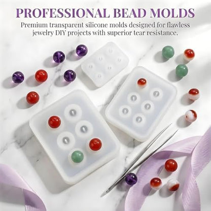 8PCS Resin Jewelry Molds,Silicone Molds for Resin, Sphere Ball Silicone Bead Molds with Holes, Resin Molds for DIY Jewelry, Pendant, Earring, Necklace (Diameter 16mm,12mm,10mm) - Image 4