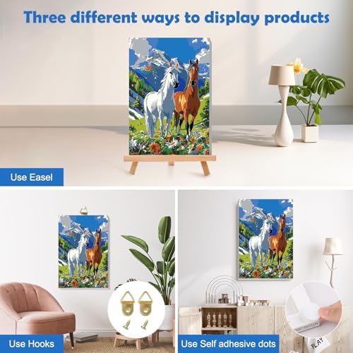 MOGTAA Paint by Numbers Kit for Adults with Frame, Horse Paint by Number Canvas, Mountains Paint by Numbers with Easel, DIY Flowers Scenery Oil Painting Kit for Home Wall Decor 8 x 12 Inch - Image 3