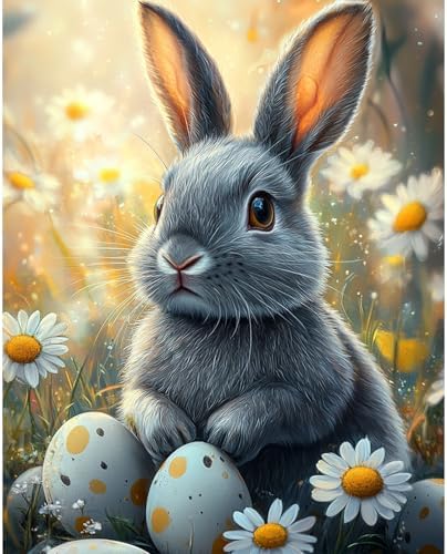 RICUVED Easter Paint by Numbers for Adults, Rabbit Paint by Numbers Kit for Adults Beginners, Eggs DIY Acrylic Oil Painting on Canvas Easy for Gift Home Wall Decor 16x20 Inch by RICUVED