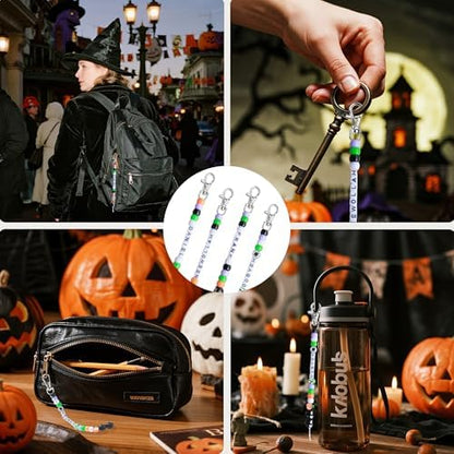 Tuhangcc 773 Pcs DIY Keychain Making Kit，Adjustable Letter Alphabet Beads Strings,Keychain Skull Head Beads,16 Charm Cards with Lobster Clasps & Strings for Halloween Party Favors - Image 4