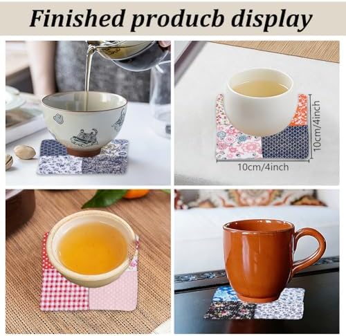 WEBEEDY 4 Sets DIY Square Quilting Coaster Kits with Video Tutorial for Adult Beginner, Cotton Fabric Quilt Kit with 50 Styles Quilting Fabric, DIY Patchwork Sewing Craft Quilt Coaster Making Kit - Image 3