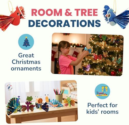 DIY Zig Zag Origami - Beginner Origami & EVA Foam & Paper Craft Kit for Kids 6-10 Yrs - Boys & Girls Build 20 Hanging Birds, Insects, & More - Use for Room Decoration, Christmas Ornaments, & More - Image 2