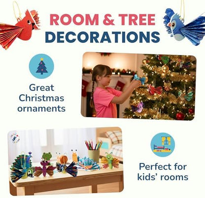DIY Zig Zag Origami - Beginner Origami & EVA Foam & Paper Craft Kit for Kids 6-10 Yrs - Boys & Girls Build 20 Hanging Birds, Insects, & More - Use for Room Decoration, Christmas Ornaments, & More - Image 2