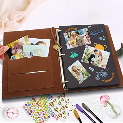 ZEEYUAN Scrapbook Photo Album PU Leather Scrap Book Mothers's Day Gift for Mom Valentines Gift Vintage Family Scrapbook Memory Photo Book 60 Pages - Image 5