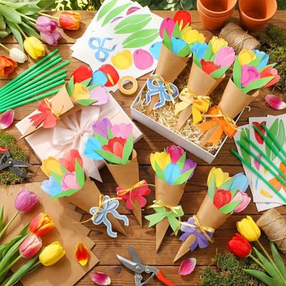Motipuns 48 Set Graduation DIY Tulip Paper Crafts Flower Bouquet Craft Kit Bouquets Make Your Own Tulip Thankful Gifts for 2026 End of Year Last Day of School Gifts Home Classroom Activities - Image 2