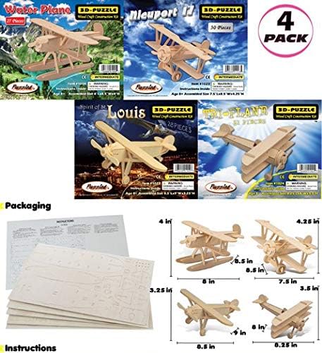 Puzzled Wooden Airplane Model Kits - 3D Wooden Puzzles for Adults - 4 Pack - Image 2