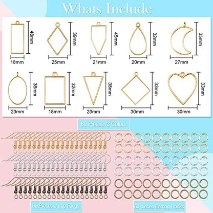 Inbagi 180 Pcs Open Bezels for Resin Jewelry, Hollow Frame Pendants Kit - Image 2