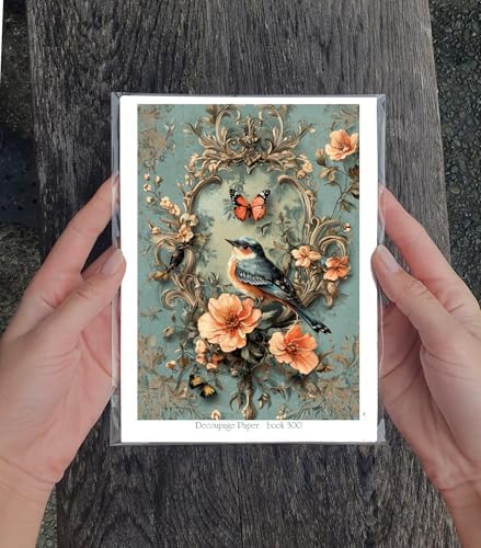 Decoupage Paper Pack (35 Sheets 6"x8") Birdsong Beauty: Graceful Birds Perched Among Floral Arrangements, accompanied by Butterflies, Creating a Harmonious, Vintage-Inspired Nature Scene FLONZ - Image 3