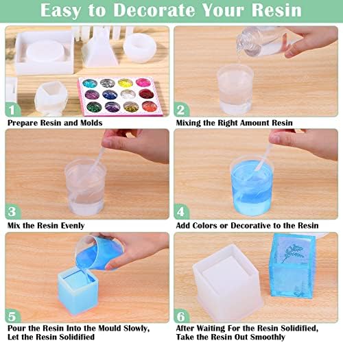 Silicone Resin Molds Kit 26PCS, Epoxy Molds, Large Casting with 12 Glitter Sequins for UV Casting, Including Sphere, Cube, Pyramid, Square, Coaster, Stone & Pendants - Image 5