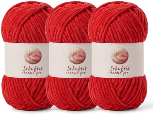 Chenille Blanket Yarn for Crocheting Size 5 Bulky Yarn 3 Red by Sekafris