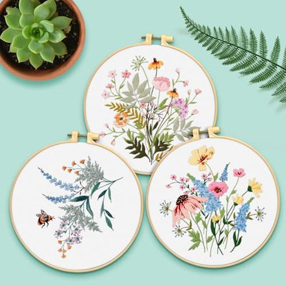 ERKOON Embroidery Kit for Beginners, 5 Sets Flower Cross Stitch Set for Adults Include Embroidery Cloth Hoops Threads for Craft Lover Hand Stitch with Skill Techniques (Flower) - Image 6