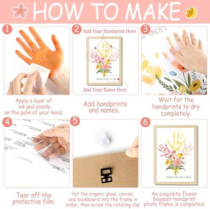 QOUBAI Flower Bouquet Handprint Art Craft DIY Kit Mother's Day Gifts from Daughter or Son Children Adults Handprint Keepsake for Mom Grandma Birthday Gifts Christmas (12X16in, with Wood Frame) - Image 4