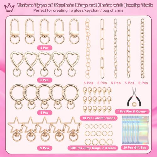 Modacraft 475 Pcs Gold Charms Lip Gloss Keychain Making Kit with Tool - Image 3