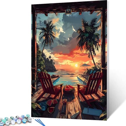 Landscape Paint by Numbers Kit for Adults Sea Paint by Numbers, DIY Acrylic Watercolor Oil Painting Kits for Adults Beginners with Brushes, Hobbies for Women for Home Wall Decor, Gifts 20x26 in L-91 - Image 4