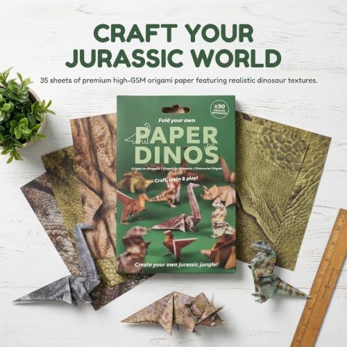 Origami Paper Kit DIY Dinosaur - 50 Sheets Origami Paper for Folding Cute Dinosaur Figures, Fun Creative Craft for Adults, Art Desk Decor and Gift for Origami Lovers - Image 3