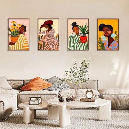 Okarina 4 Pack Paint by Numbers Kit for Adults with Frame, African Women - Image 4