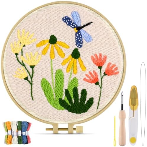 TINDTOP Punch Needle Kits, DIY Punch Embroidery Kits for Adults Beginner, Tool with Punch Needle Fabric, Hoops, Yarns and Sewing Needles (Set B) by TINDTOP