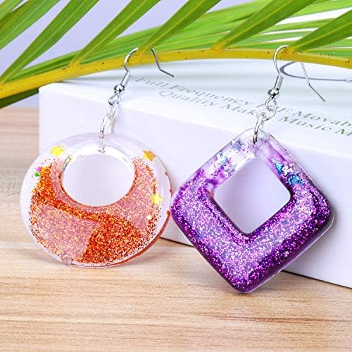 Clear UV Resin Odor Free 500g + 4 Silicone Molds for Earrings Pendants Necklaces DIY + 15 Colors Inks Liquid Pigments 12 Glitter Powder Holo Sequins 12 Glassine, Resin Crafts Jewelry Making Kit - Image 5