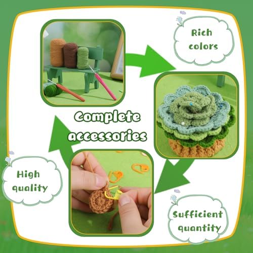 LUNARM Crochet Kit for Beginners, Crochet Start Green Plant Coasters Kits - Image 5