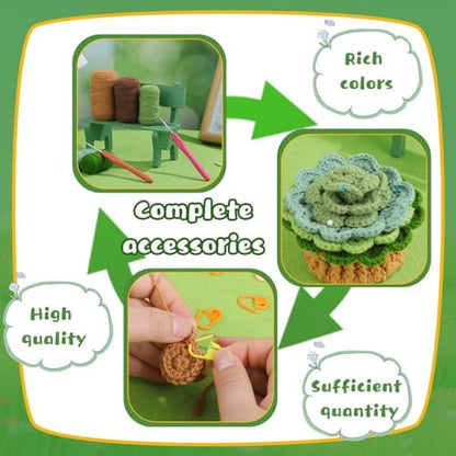 LUNARM Crochet Kit for Beginners, Crochet Start Green Plant Coasters Kits - Image 5