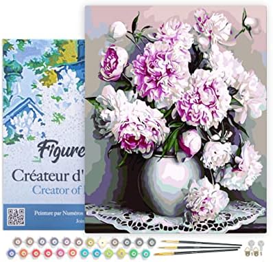 Figured'Art Paint by Numbers for Adults with Frame Vase of Peonies 16"x20" - Craft Art Painting DIY Kit Canvas Already Stretched on a Wooden Frame by FiguredArt