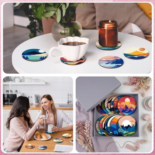 Reallnaive 16 Pcs Mountain Paint by Numbers Kit for Adults Wooden Coasters - Image 6
