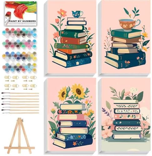 ICYANART 4 Pack Book Paint by Numbers Kit for Adults with Frame Simple by Unknown