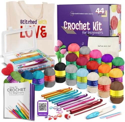 Hearth & Harbor Crochet Kit with 1100 Yards Assorted Yarn Kit, Ergonomic Hooks, Crocheting Instruction, Knitting & Crochet Supplies - Beginner Crochet Kits for Adults, Ideal for Amigurumi by HearthHarbor