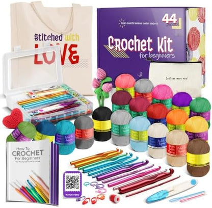 Hearth & Harbor Crochet Kit with 1100 Yards Assorted Yarn Kit, Ergonomic Hooks, Crocheting Instruction, Knitting & Crochet Supplies - Beginner Crochet Kits for Adults, Ideal for Amigurumi by HearthHarbor