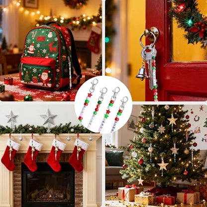 Tuhangcc 823 Pcs DIY Keychain Making Kit，Adjustable Letter Alphabet Beads Strings,Keychain Christmas Colors Pony Beads, 16 Charm Cards with Lobster Clasps & Strings for Christmas Favors - Image 5