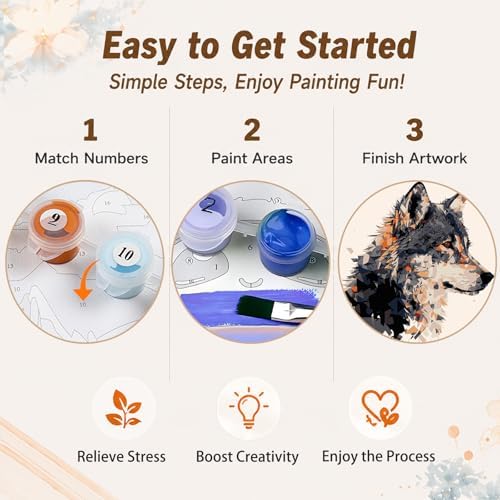 AUKELHJ Framed Paint by Numbers Kit for Adults, Wolf, 10x10 inch - Image 6
