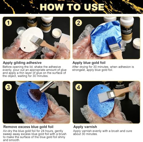 200 Pieces Blue Gold Leaf Sheets,Complete Gilding Adhesive Kit for Leaf - Image 4