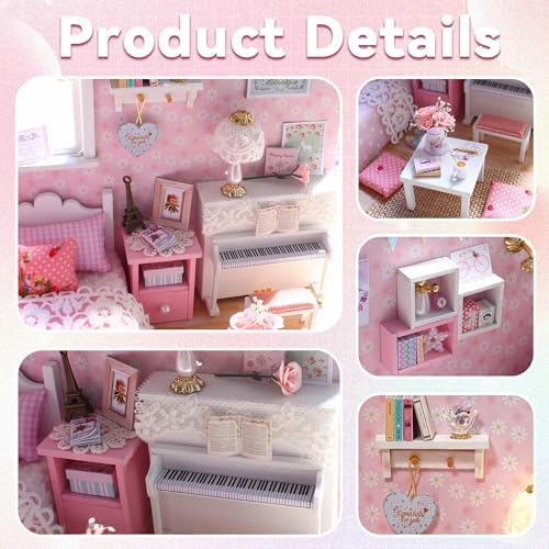 Flever DIY Miniature House Kit, Tiny Home Kit with LED Light, Mini House Build Craft Kits for Adults and Teens, Home Decor Creative Gift for Family/Friends (Sunny Princess) - Image 4