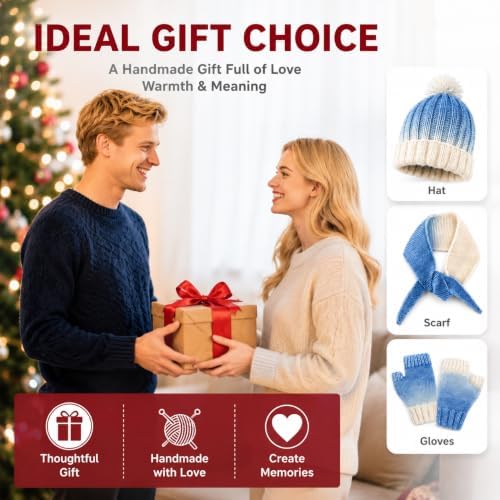 Knitting Kit for Beginners, Complete Starter Kit for Scarf, Hat, Gloves - Image 6