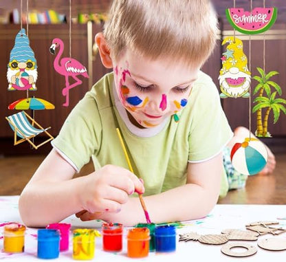 JellyArch 36 Pcs Summer Wood Cutouts Crafts for Kids, Hawaiian Blank Unfinished Wooden Shapes Slices, Tropical Beach DIY Crafts Paint Ornaments Hanging Embellishment for School Home Party Decors - Image 2