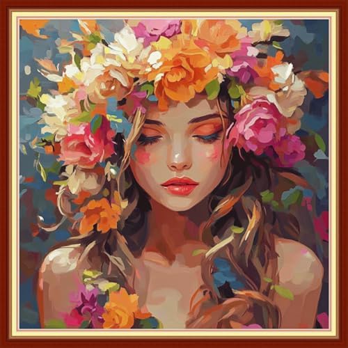 Redxing Stamped Cross Stitch Kits Embroidery kit for Beginners Adults Full Range of Embroidery Patterns Starter Kits DIY Printed Cross Stitch Kits Needlepoint Kits 11CT-Flower Girl 18x18 inchs by RedxingStampedCrossStitchK