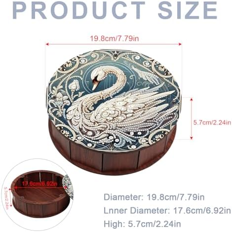 antor Swan Diamond Painting Storage Box, Round Wooden DIY 5D Crystal Diamond Art Painting Tabletop Ornament Organizer, Jewelry or Trinket Storage Gift, Home Office Decor Crafts - Image 2