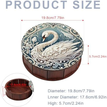 antor Swan Diamond Painting Storage Box, Round Wooden DIY 5D Crystal Diamond Art Painting Tabletop Ornament Organizer, Jewelry or Trinket Storage Gift, Home Office Decor Crafts - Image 2