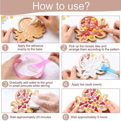 Kids Mosaic Coaster Kit – 4-Pack, Non-Toxic Crafts Ages 6-12 - Image 5