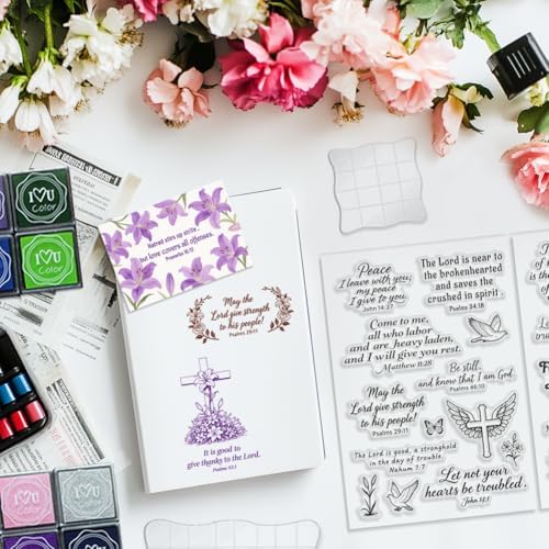 6Pcs Christian Bible Verse Clear Stamps for Card Making Easter Blessing 20 Craft Ink Pad 3 Acrylic Stamp Block Silicone Stamp with Greeting Words Rubber Stamps for Crafting DIY Scrapbooking - Image 7